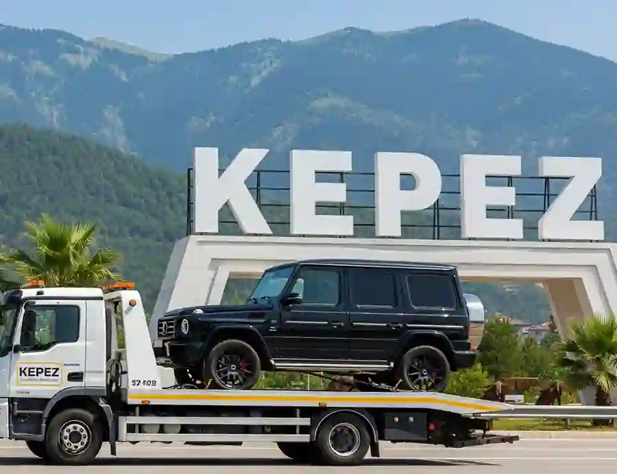 Kepez'de çekici üzerinde lüx ferrari araba